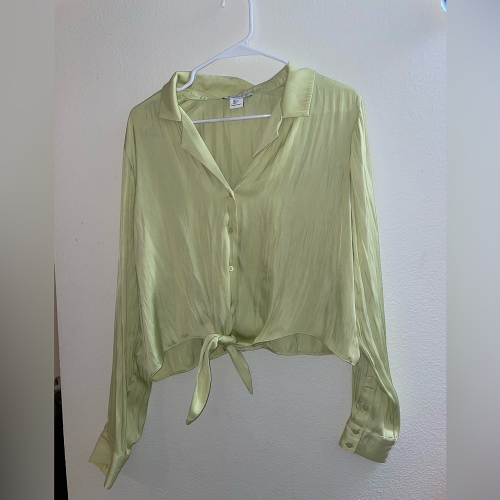 Green Silk Front Tie Top